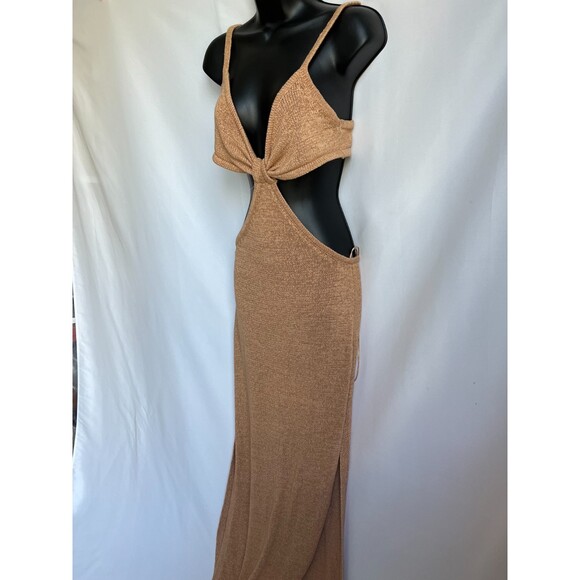 Lilyful Maxi Cutout Knit Dress Size S Beige Sand Open Back Beachy Boho Coastal - Picture 3 of 10